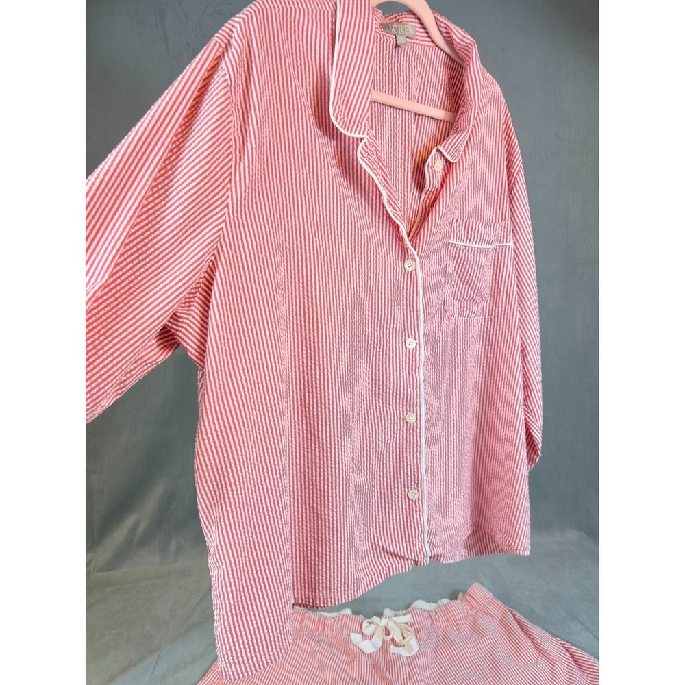 J Crew Seersucker Red White Pajama Lounge Set Long Sleeve Shorts Preppy   3X - Picture 14 of 16